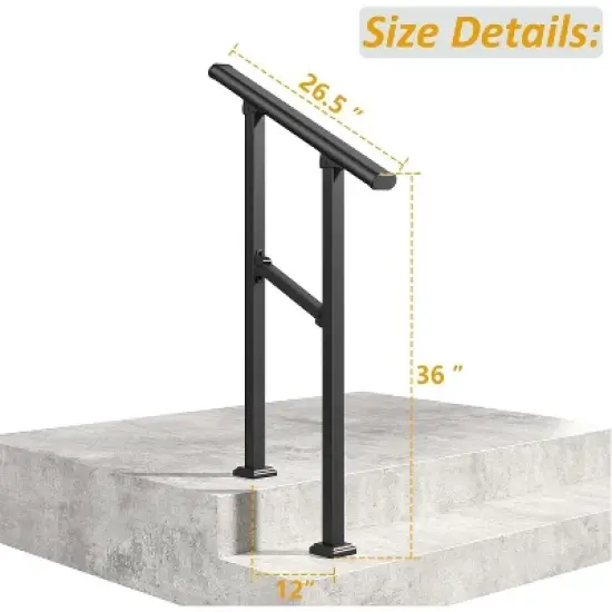 Metal Handrails for Outdoor Steps, Heavy-Duty Stair Railing for 1 to 5 Steps, Handrailing for Enhanced Safety & Stability image {2}