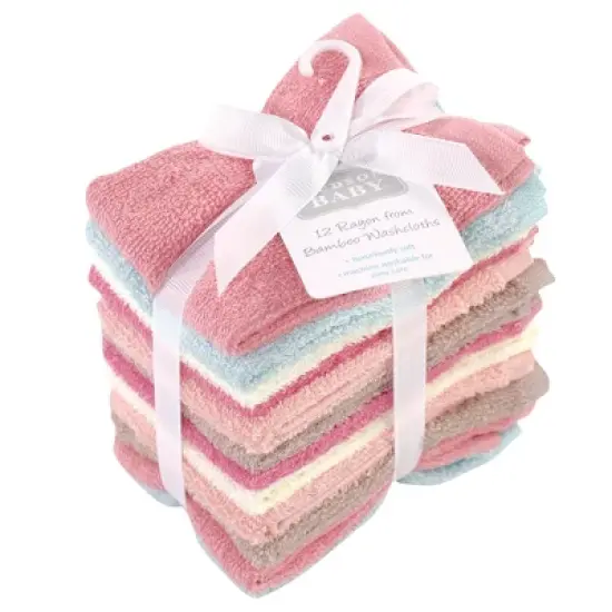 Hudson Baby Infant Girl Rayon from Bamboo Woven Washcloths 12pk, Soft Peony, One Size image {1}
