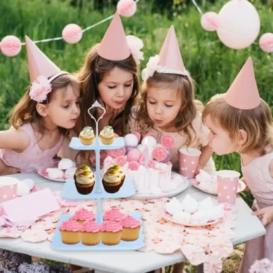 Unique Bargains 3 Tier Dessert Cupcake Stand Holder Square with Tiered Serving Tray for Donuts Fruits Blue White image {5}