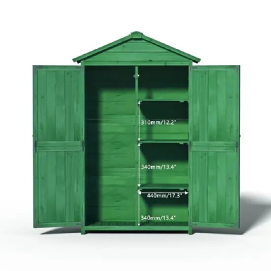 WELLFOR 35.7"x 18.1"x 66.15" Outdoor Wood Storage Shed Garden Tool Cabinet Green image {5}
