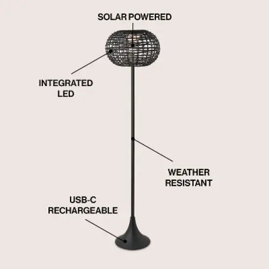 JONATHAN Y Jaemin Modern Coastal Faux Rattan Integrated Indoor/Outdoor LED Solar Powered Floor Lamp image {2}