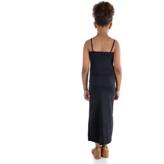 24seven Comfort Apparel Girls Ruffle Spaghetti Strap Maxi Dress-Black-M image {2}