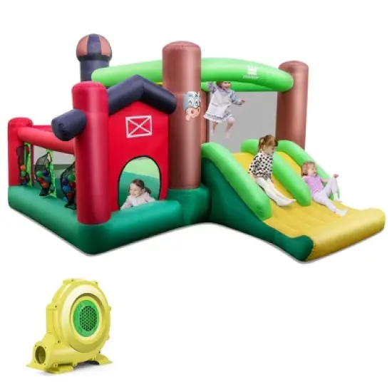Costway Farm Themed Inflatable Castle Kids Bounce House w/ Double Slides image {12}