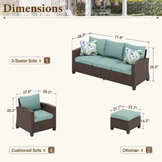 Captiva Designs 7pc Outdoor Patio Wicker Conversation Set with 4Cushioned Single Sofas for Garden Poolside Backyard image {10}