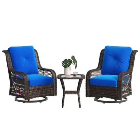 Bestier Wicker Patio Furniture Chair,Swivel Gliding Chair with LED Strip,Outdoor Swivel Rocking Chairs with 4"Anti-Slip Cushions for Deck,Porch&Garden image {7}