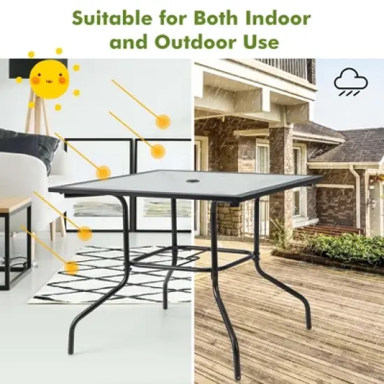Costway 35'' Patio Dining Table Tempered Glass Top Bistro Table with 1.5'' Umbrella Hole image {4}