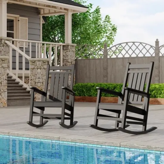 Outdoor HDPE Rocking Chairs &ndash; Oversized All-Weather Patio Rockers &ndash; Heavy Duty 350lb Capacity, Anti-Rollover Design (Black) image {1}