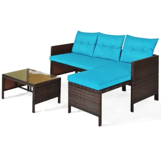 Tangkula 3-Piece Outdoor Rattan Wicker Sectional Sofa Set Patio Conversation Sofa Set image {3}
