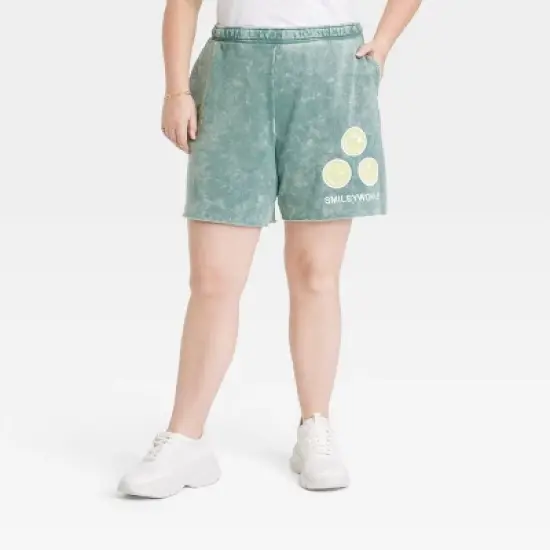 Women's SmileyWorld What Makes You Smile Graphic Shorts - Green image {4}