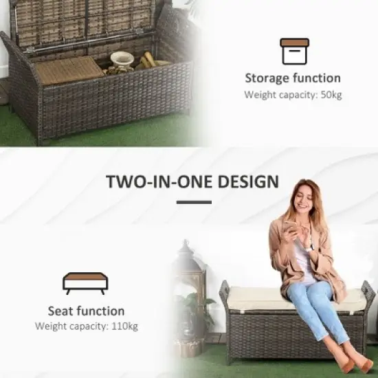 Dexmalle 2-In-1 Large Patio Wicker Storage Bench with Handles image {5}