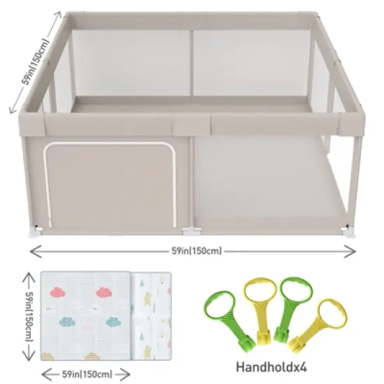 Fodoss Baby Playpen with Mat &ndash; 59x59in Safety Play Yard for Babies & Toddlers, Indoor & Outdoor Activity Center, Toddler Fence image {2}