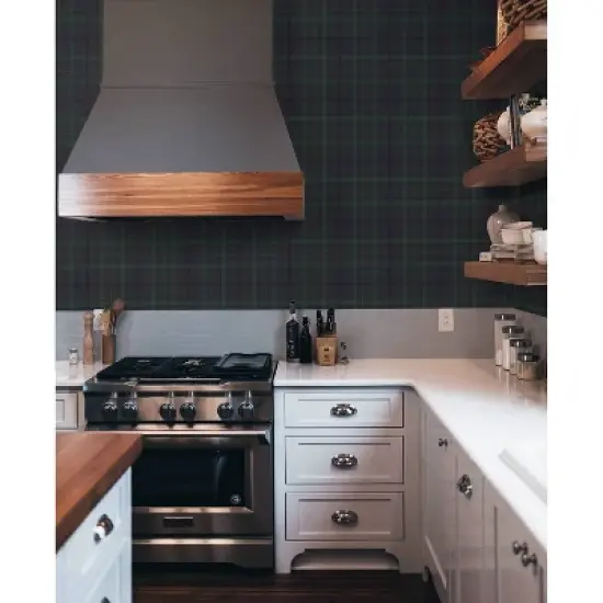 NextWall Dark Blue and Evergreen Tailor Plaid Premium Peel and Stick Wallpaper image {2}