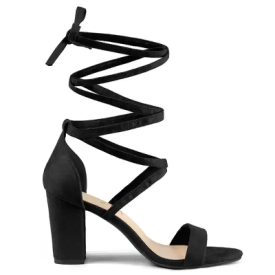 Allegra K Women's Open Toe Lace Up Chunky High Heels Sandals image {5}
