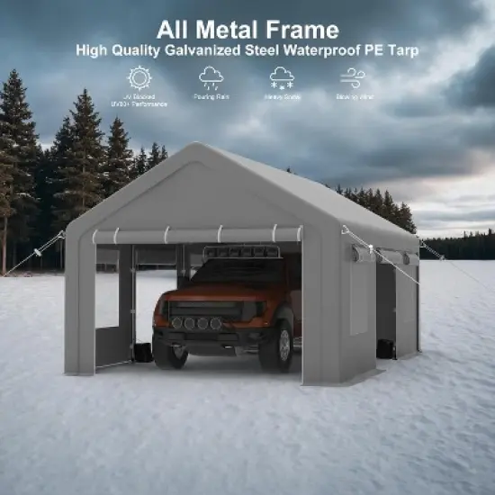 Carport, 12x20ft Heavy Duty Portable Garage - 4 Doors + 4 Windows, Reinforced Steel Poles, UV Resistant Waterproof Tarp for Car Truck Boat image {5}