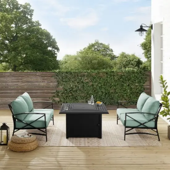 Kaplan 3pc Outdoor Conversation Set with Fire Table & 2 Loveseats - Mist - Crosley image {7}