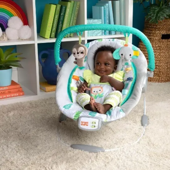 Bright Starts Jungle Vines Comfy Baby Bouncer with Vibrating Infant Seat, Toy Bar & Taggies image {2}