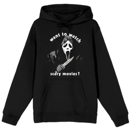 Ghostface "Want To Watch Scary Movies?" Men's Black Graphic Hoodie image {3}