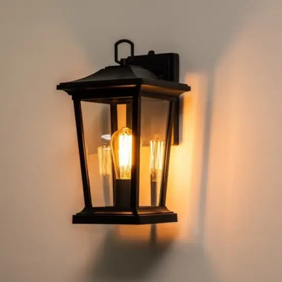 C Cattleya 1-Light Matte Black Dusk to Dawn Outdoor Wall Light with Clear Tempered Glass image {2}