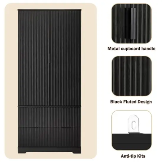 Kumasinova 72" Fluted Kitchen Pantry Cabinet with 2 Drawers,Kitchen Storage with 8 Spice Shelves,Freestanding Storage Cabinet for Dining Room&Office image {2}