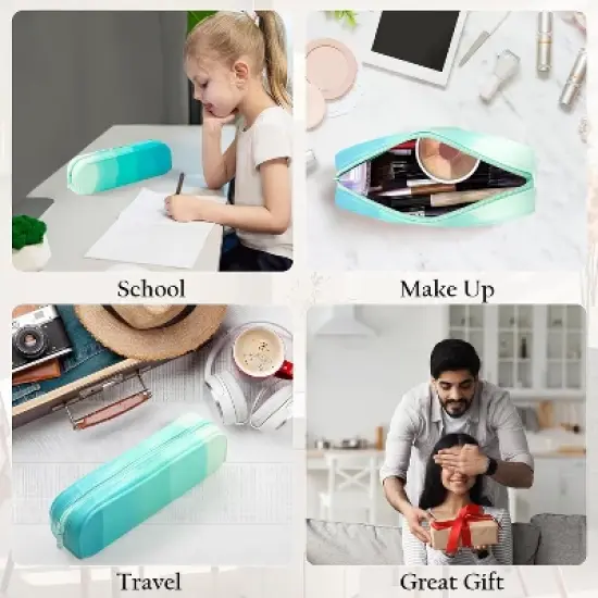 Boersma Green Pencil Case &ndash; Large Capacity Waterproof Silicone Pen Pouch, Aesthetic Stationery Organizer for School, Office, Teen Boys & Girls image {2}