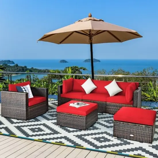 Costway 6PCS Patio Rattan Furniture Set Cushion Sofa Coffee Table image {1}