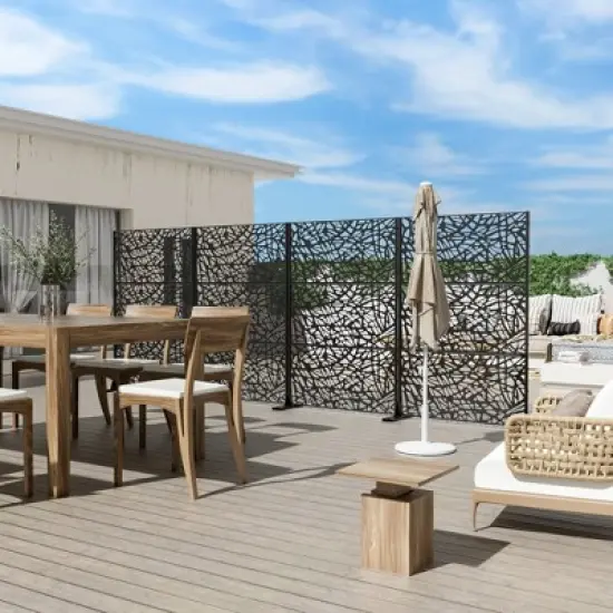 PexFix 72 in. x 47 in. Outdoor Metal Privacy Screen Garden Fence in Web Pattern in Black image {1}