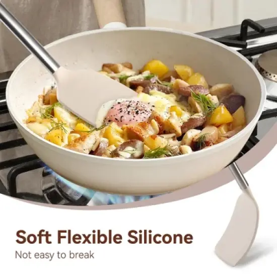 Itopfox Silicone Cooking Utensils Set 35 Pcs Kitchen Utensils with Holder Stainless Steel Handle Spatula, Spoons, Pasta Server, Cheese Grater, Masher image {6}