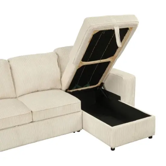 HOMES: Inside + Out Paeke Sleeper Sectional Sofa Corduroy with Storage Chaise and Reversible image {11}
