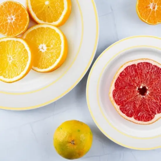 Smarty Had A Party 9" White w/ Gold Edge Rim Plastic Buffet Plates - 60 pcs image {1}