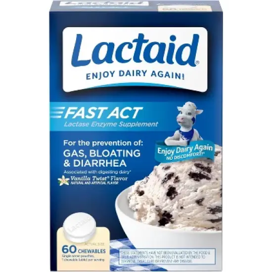 Lactaid Fast Act Intolerance Chewable Tablet Vanilla Flavor 60 ct image {5}
