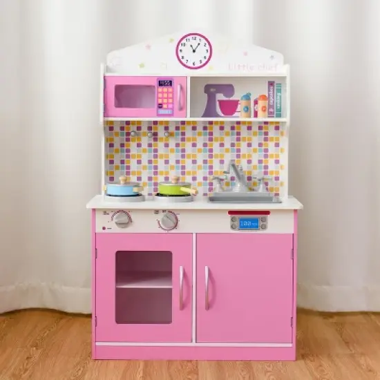 Costway Kids Wooden Pretend Cooking Playset Cookware Play Set Kitchen Toys Toddler Gift image {2}