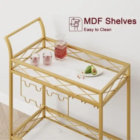 Gold Bar Carts with 2-Tiers Storage Shelves&pound;&not;Mobile Kitchen Seving Carts on Wheels image {6}