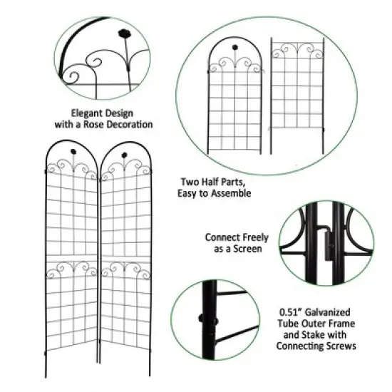 Lirago 2 Pack Metal Garden Trellis Rustproof Climbing Plant Support for Outdoor Flowers Vines Vegetables Black Powder Coated 86.7"H x 19.7"W x 1"D image {10}
