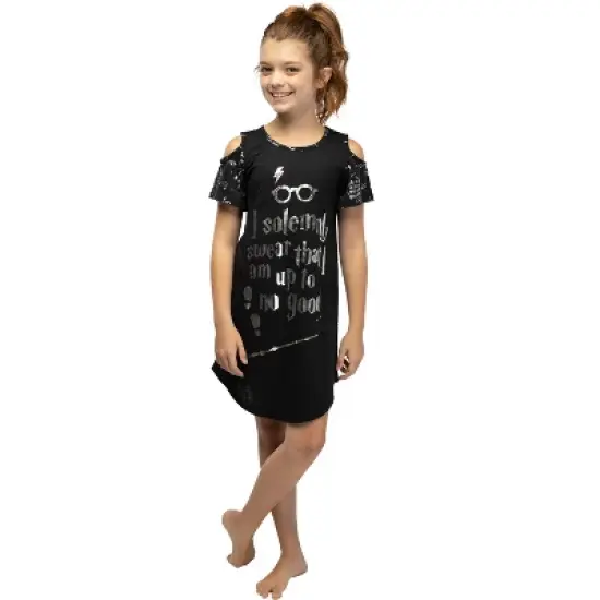 Intimo Big Girls' Harry Potter I Solemnly Swear Shoulder Cut Out Nightgown Black image {2}