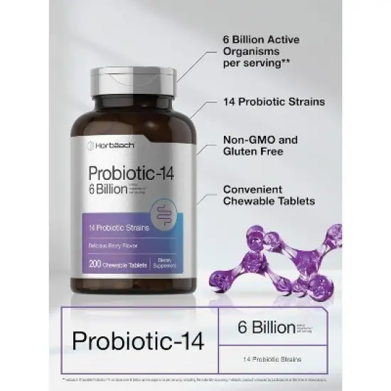 Horbaach Probiotics 6 Billion CFUs | 200 Chewable Tablets image {3}