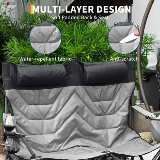 Oversized Double Camping Chairs, Heavy Duty Padded Loveseat Chair - 900Lbs Support for Adult image {3}