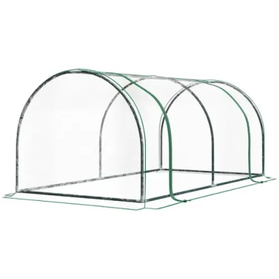 Outsunny Mini Greenhouse, Waterproof Cloche Cold Frame, 7' L x 3' W x 2.5' H Portable Hot House, 4 Zippered Doors, Green image {3}