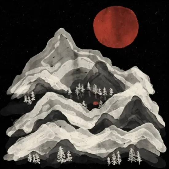 Junior's Design By Humans Blood Moon Lake Mountain By NDTank T-Shirt image {1}
