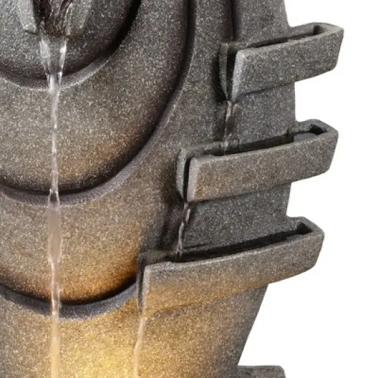 Teamson Home 31" Polyresin 3-Tier Cascading Oval Fountain Gray image {9}