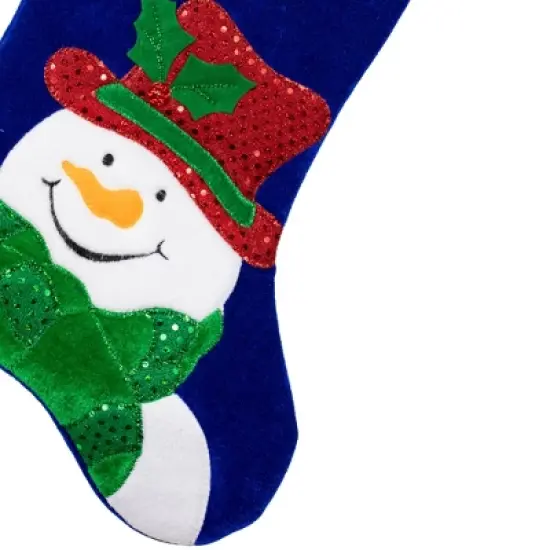 Northlight 20" Royal Blue Embroidered Velveteen Snowman Christmas Stocking with White Cuff image {4}