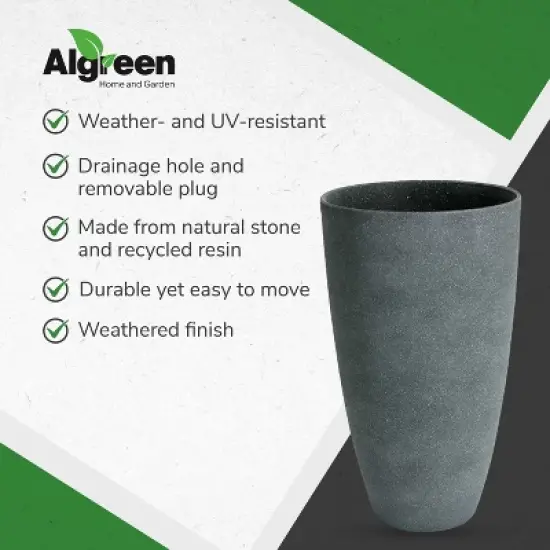 Algreen Acerra Weather Resistant Composite Tall Vase Round Planter Pot 20 x 12 x 12 Inches, Gray Stucco image {3}