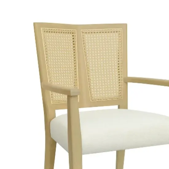 Christopher Knight Home Hana Rubberwood Upholstered Dining Arm Chairs with Cane Webbing(Set of 2) image {7}