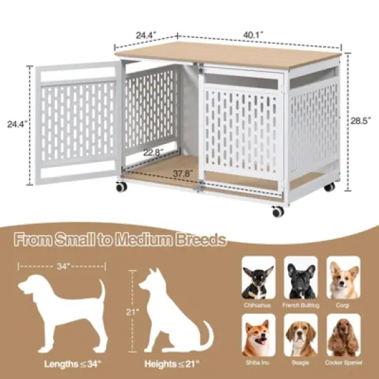 Dog Crate for Medium & Large Breed, End Table Dog Kennel, Chew-Resistant, White image {1}