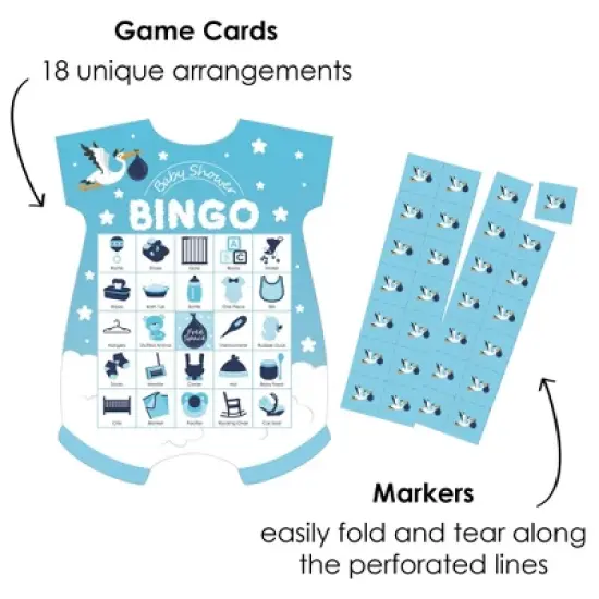 Big Dot of Happiness Boy Special Delivery - Picture Bingo Cards and Markers - It&rsquo;s A Boy Stork Baby Shower Shaped Bingo Game - Set of 18 image {1}
