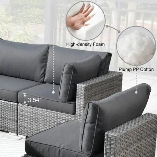 Ovios Venice 8pc Wicker Outdoor Patio Furniture Set Conversation Sofa Sectional with Swivel Chairs and Cushions image {4}