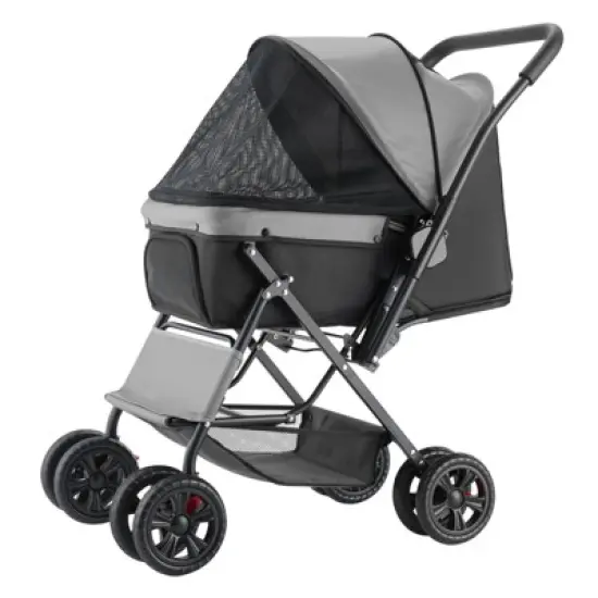 VEVOR Pet Stroller, 44 lbs Weight Capacity, Foldable Dog Stroller Cart, 4 Wheels Cats Stroller with Mesh Windows & Revrsible Handle, Black image {8}