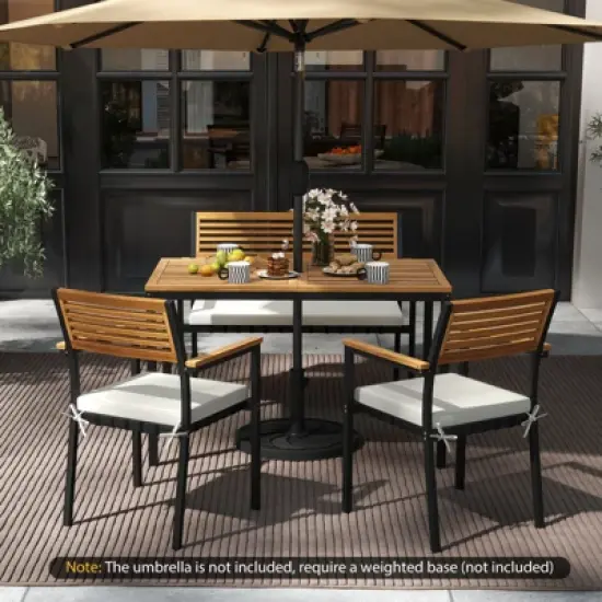 Costway 4 PCS Patio Furniture Set with Acacia Wood & Metal Frame Umbrella 1 table image {4}