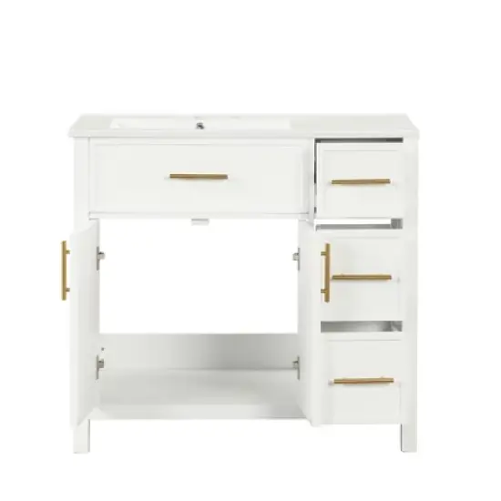 36" Bathroom Vanity with Sink Top, 2 Doors and 3 Drawers, Off White  4W - ModernLuxe image {4}
