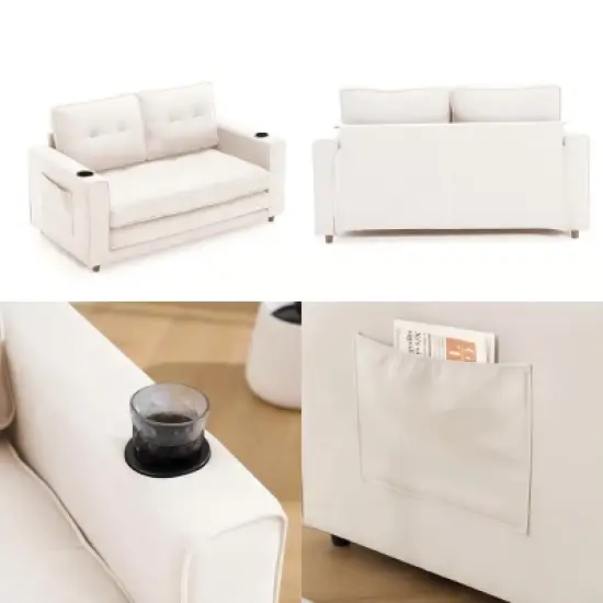 Folding Sofa Bed With Two Storage Pockets,Linen Convertible Foldable Couch Bed,Loveseat Sleeper Sofa,Couches For Living Room,Apartment-Cuddlewood image {6}