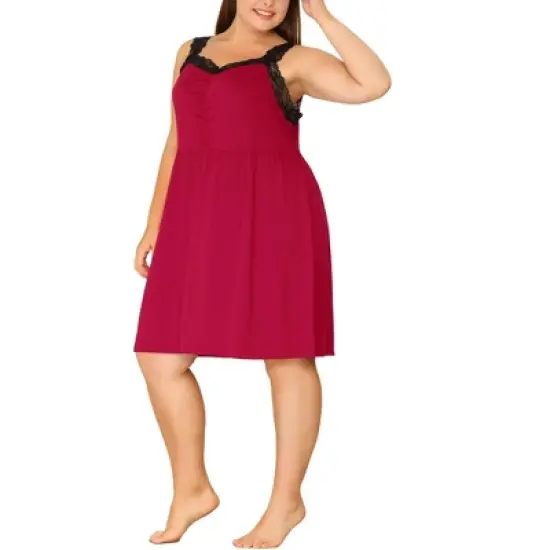 Agnes Orinda Women's Plus Size Lace Sleep Above Knee Lounge Nightgowns image {1}